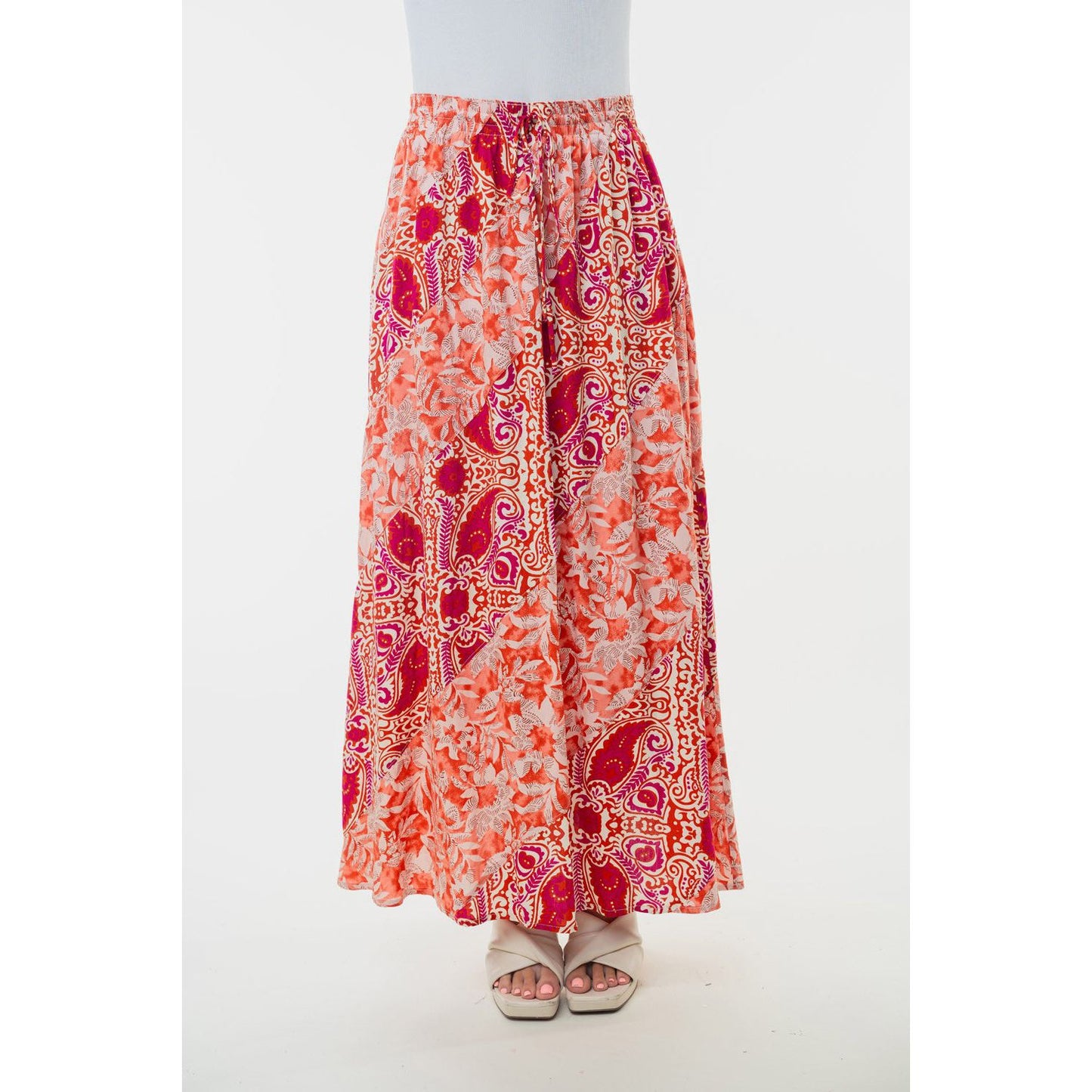 White Birch Full Size High Waisted Floral Woven Skirt