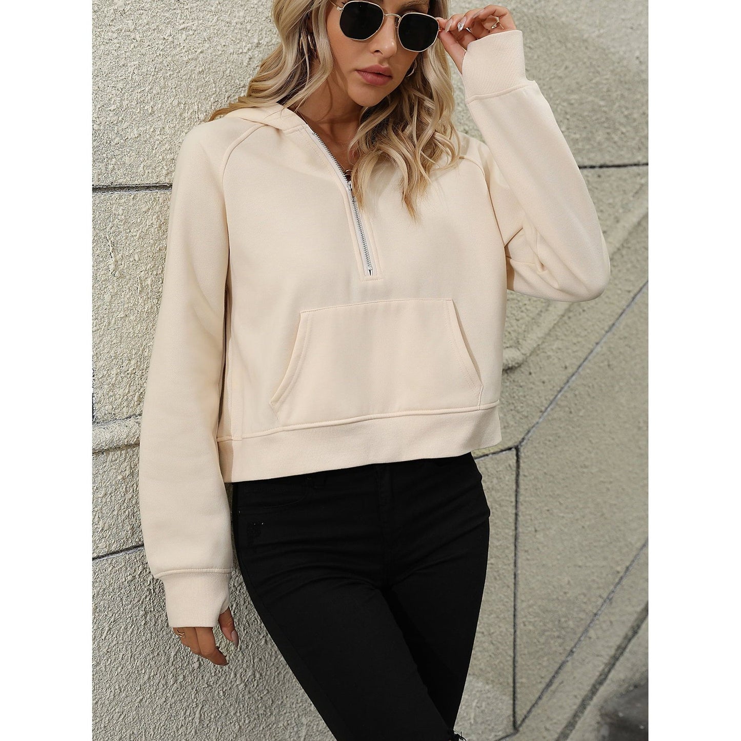 Mandy Raglan Sleeve Zip-Up Hoodie with Pocket