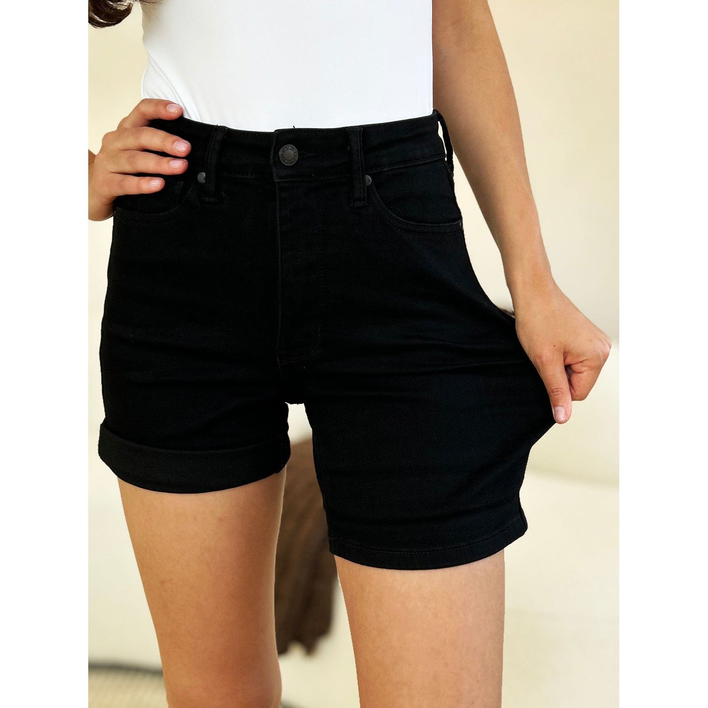 Judy Blue Full Size High Waist Tummy Control Cuffed Denim Shorts