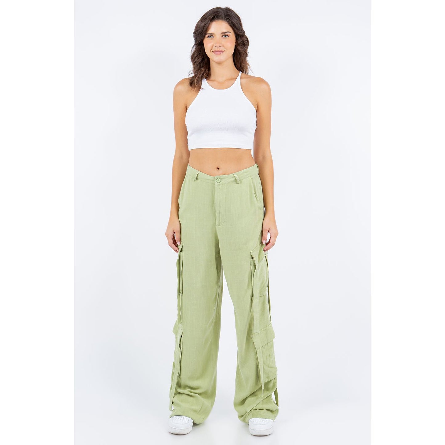 American Bazi Linen Wide Leg Cargo Pants