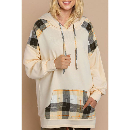 Drawstring Plaid Long Sleeve Hoodie