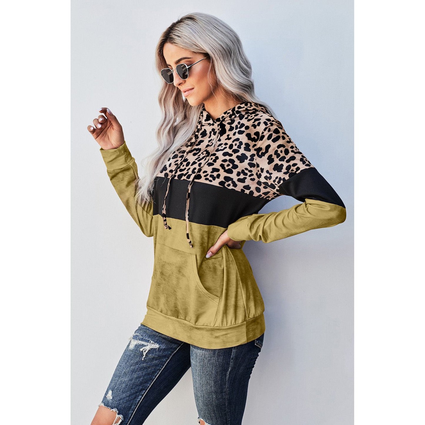 Leopard Color Block Hoodie