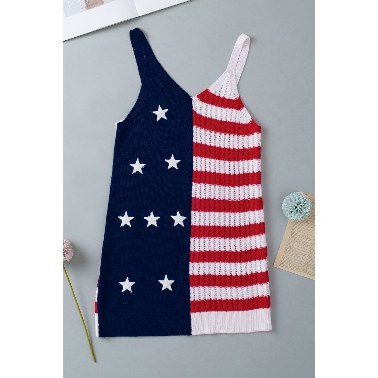 US Flag Theme V-Neck Knit Cami