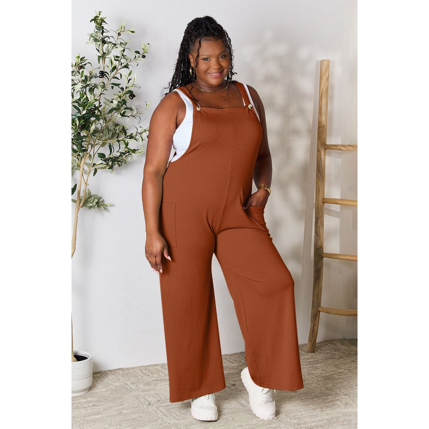 Double Take Full Size Wide Strap Overall with Pockets