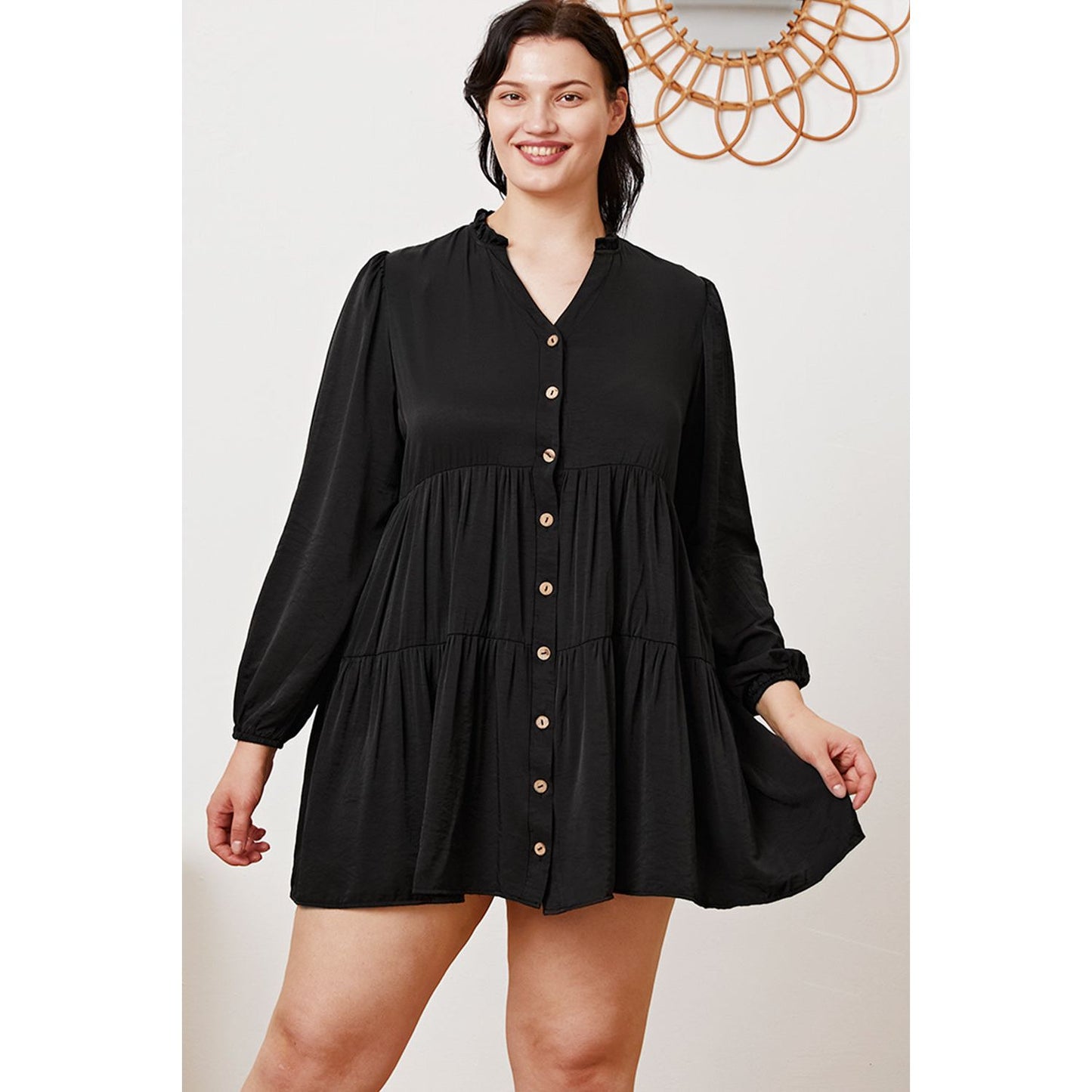 Ruffled Button Up Long Sleeve Tiered Shirt