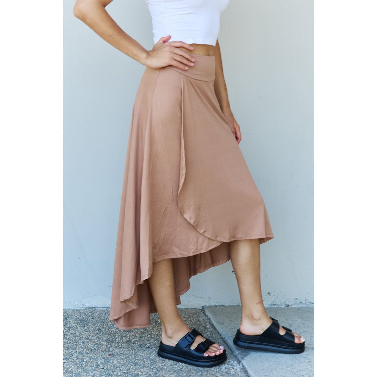 Ninexis First Choice High Waisted Flare Maxi Skirt in Camel