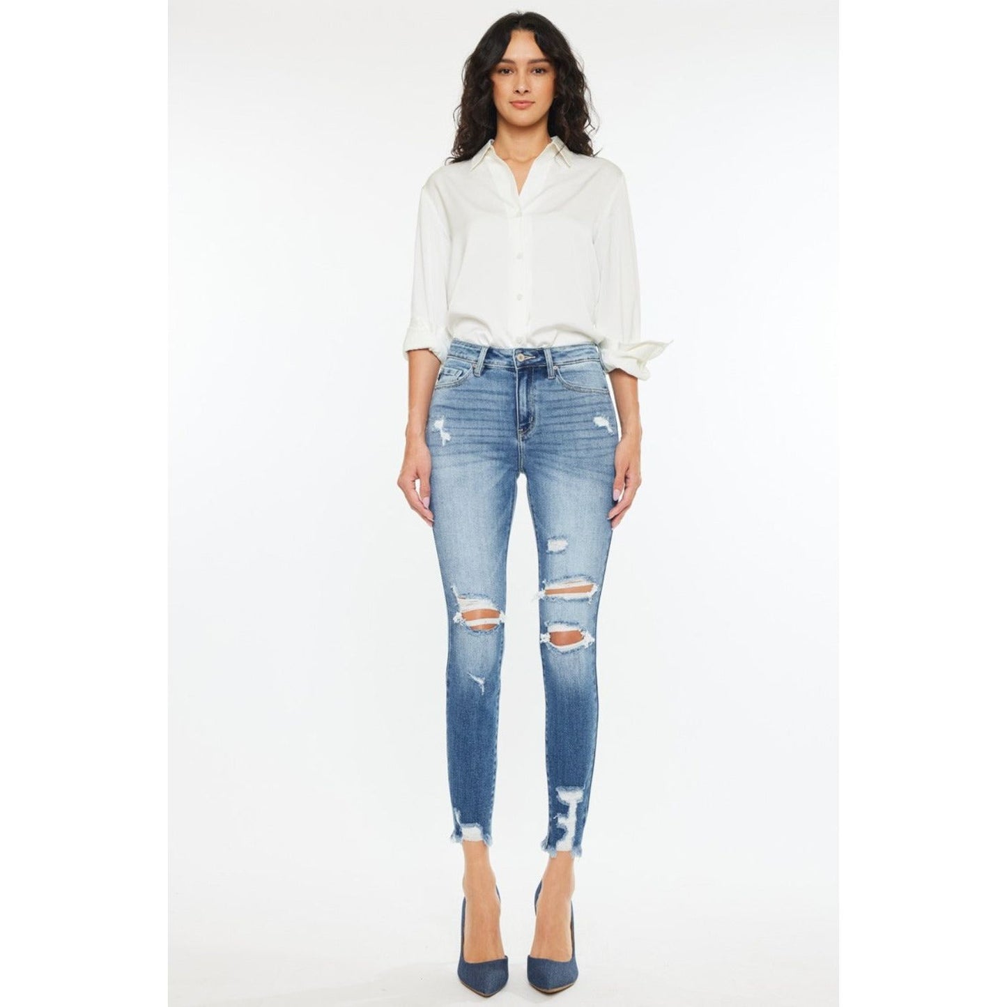 Kancan High Rise Frayed Ankle Skinny Jeans