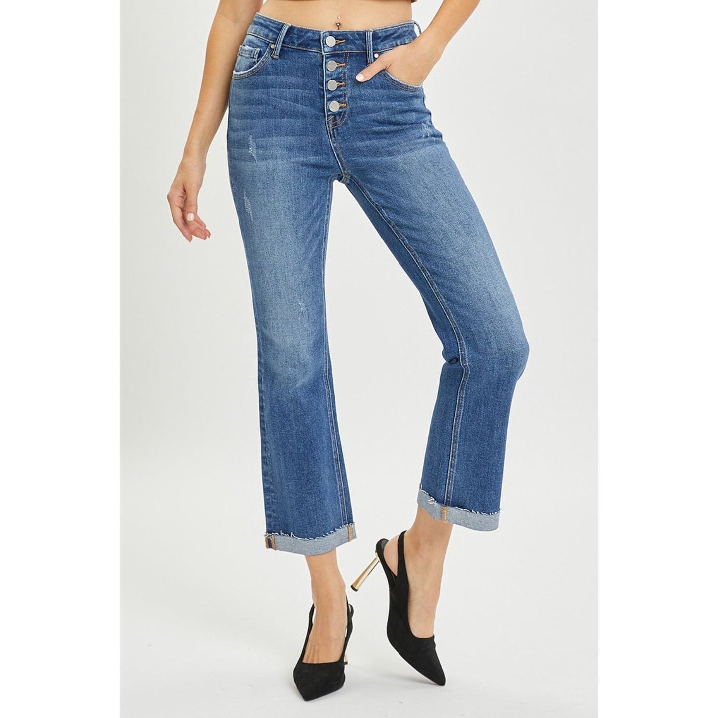 RISEN Full Size Button Fly Cropped Bootcut Jeans