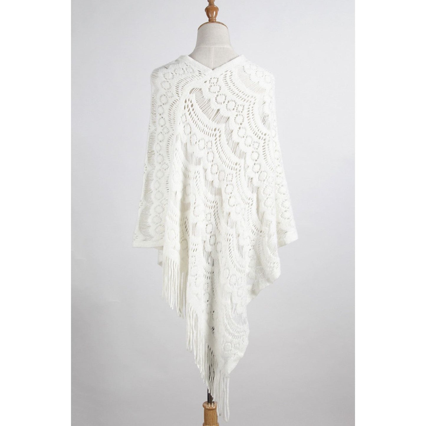 Fringe Openwork Surplice Cape Sleeve Poncho