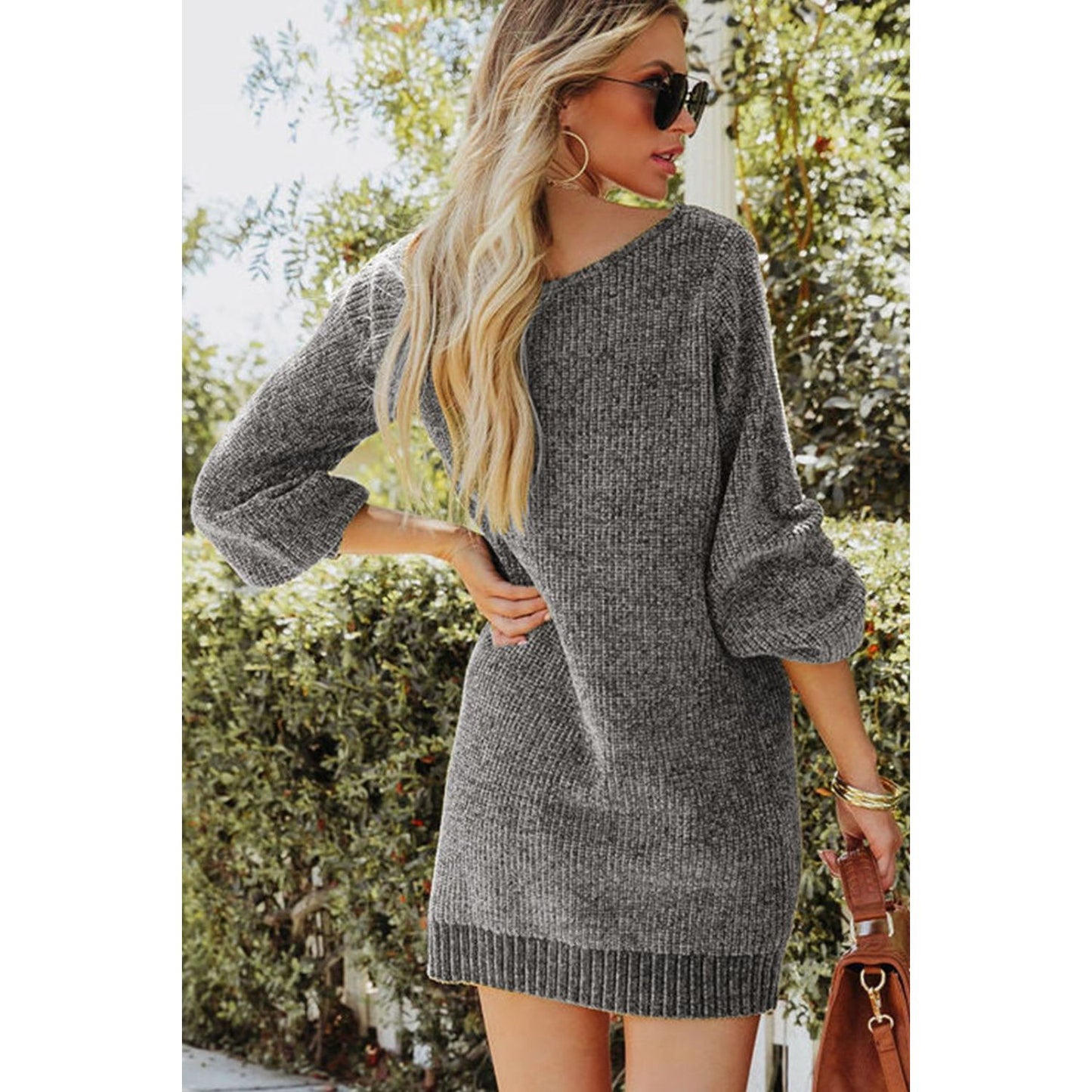 Boat Neck Long Sleeve Sweater Dress