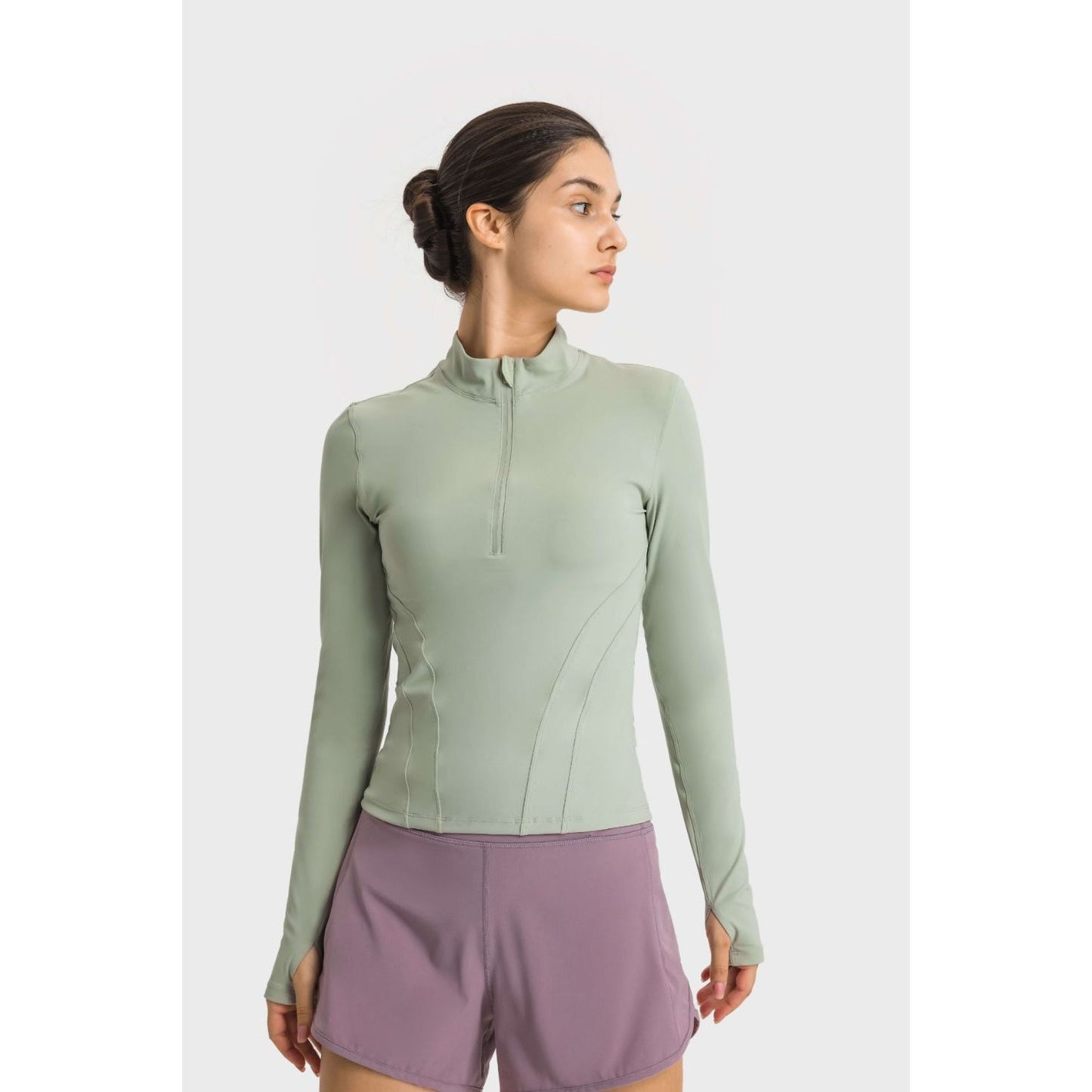 Half Zip Thumbhole Sleeve Sports Top