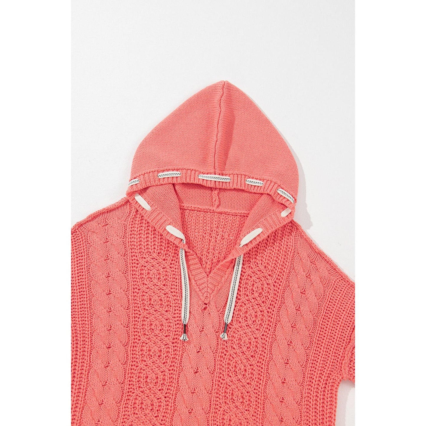 Drawstring Cable-Knit Hooded Sweater