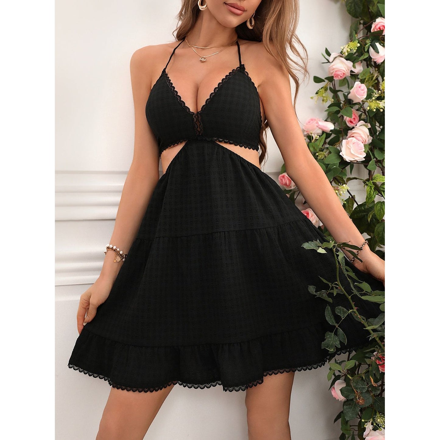 Cutout Backless Halter Neck Dress