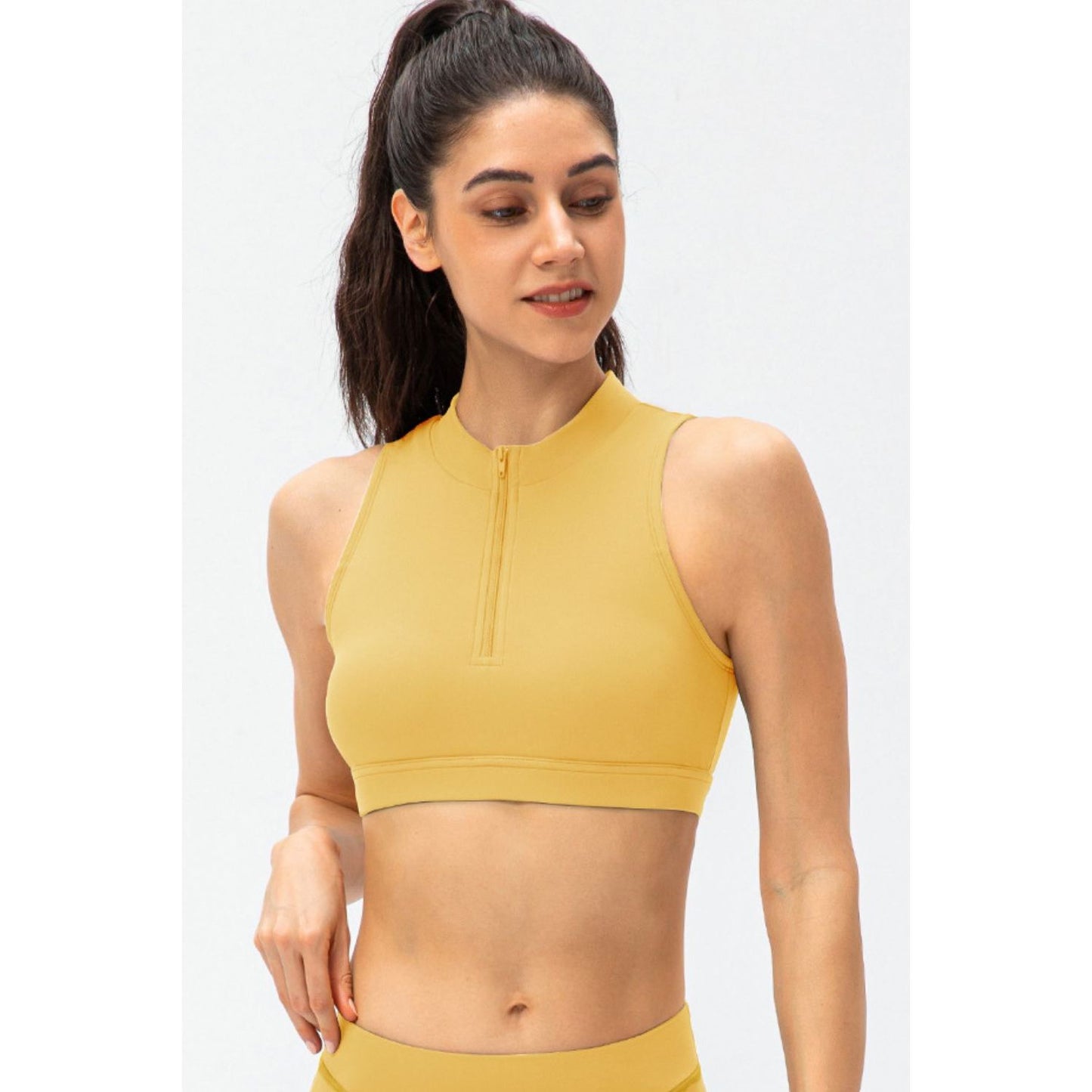 Full Size Cropped Cutout Back Zipper Front Active Tank Top