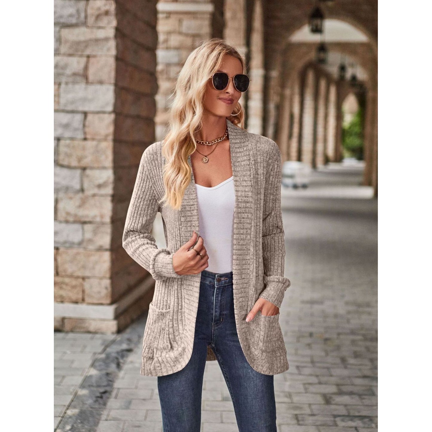 Open Front Cardigan with Pockets