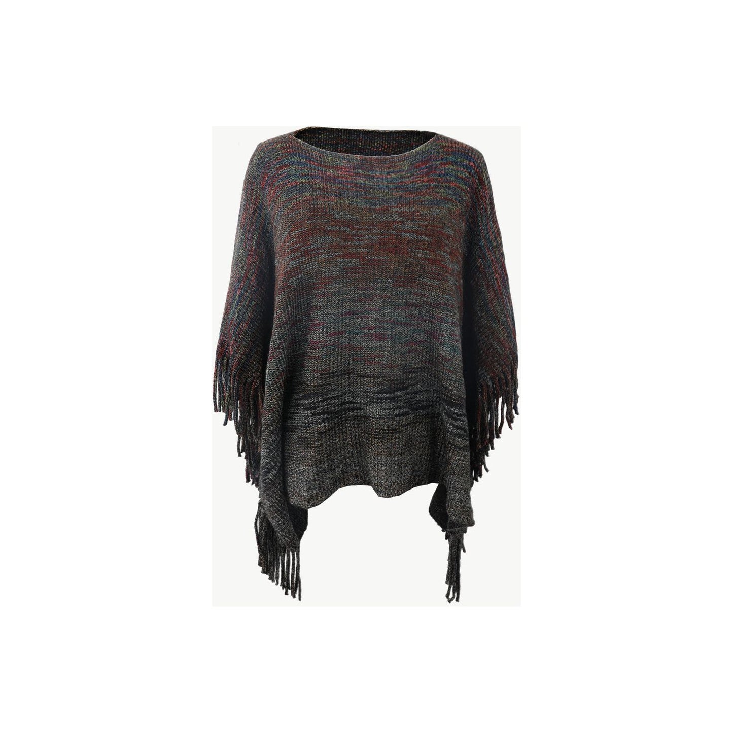 Round Neck Fringe Detail Poncho