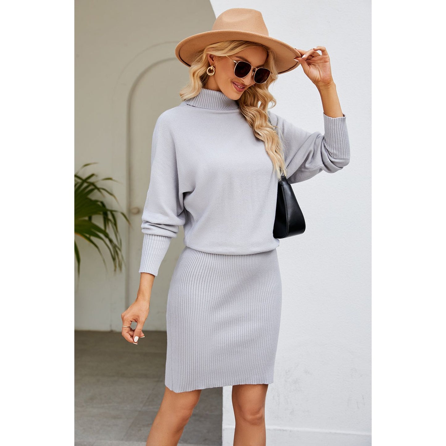 Ribbed Mock Neck Long Sleeve Dress