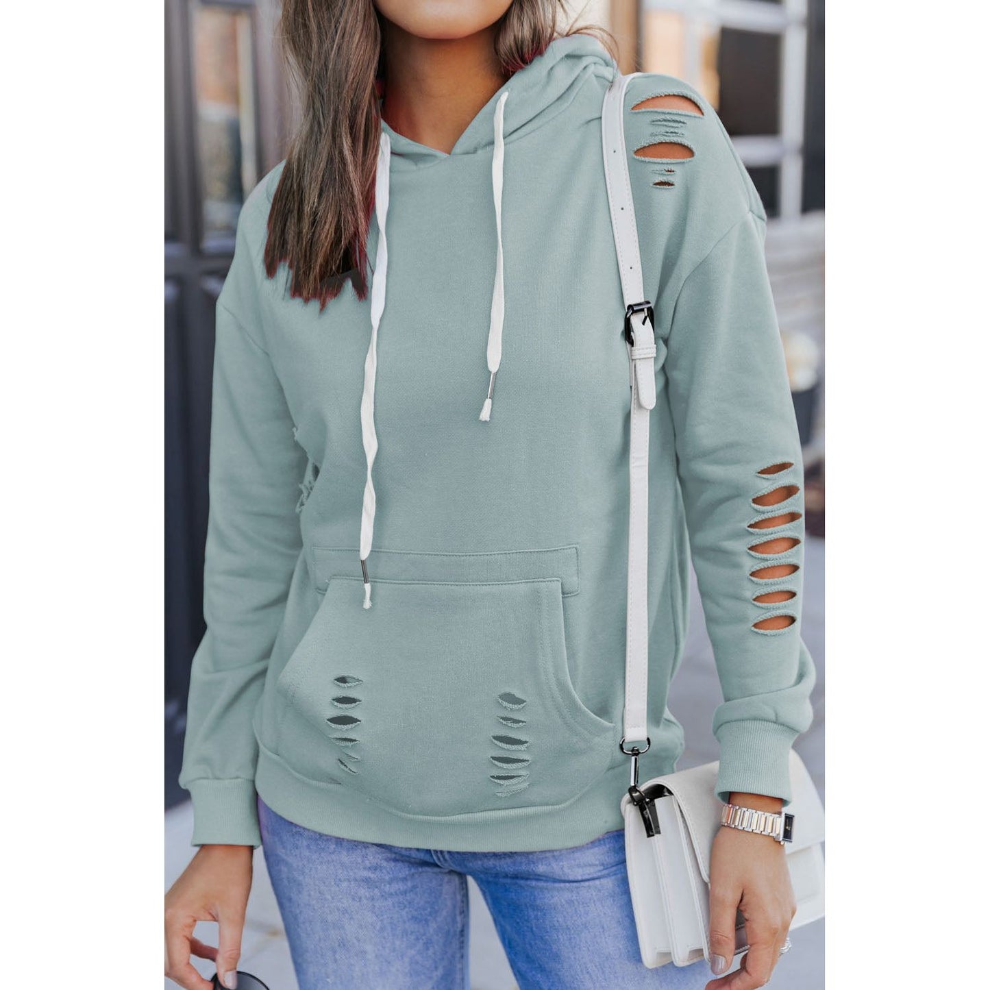 Cutout Dropped Shoulder Hoodie