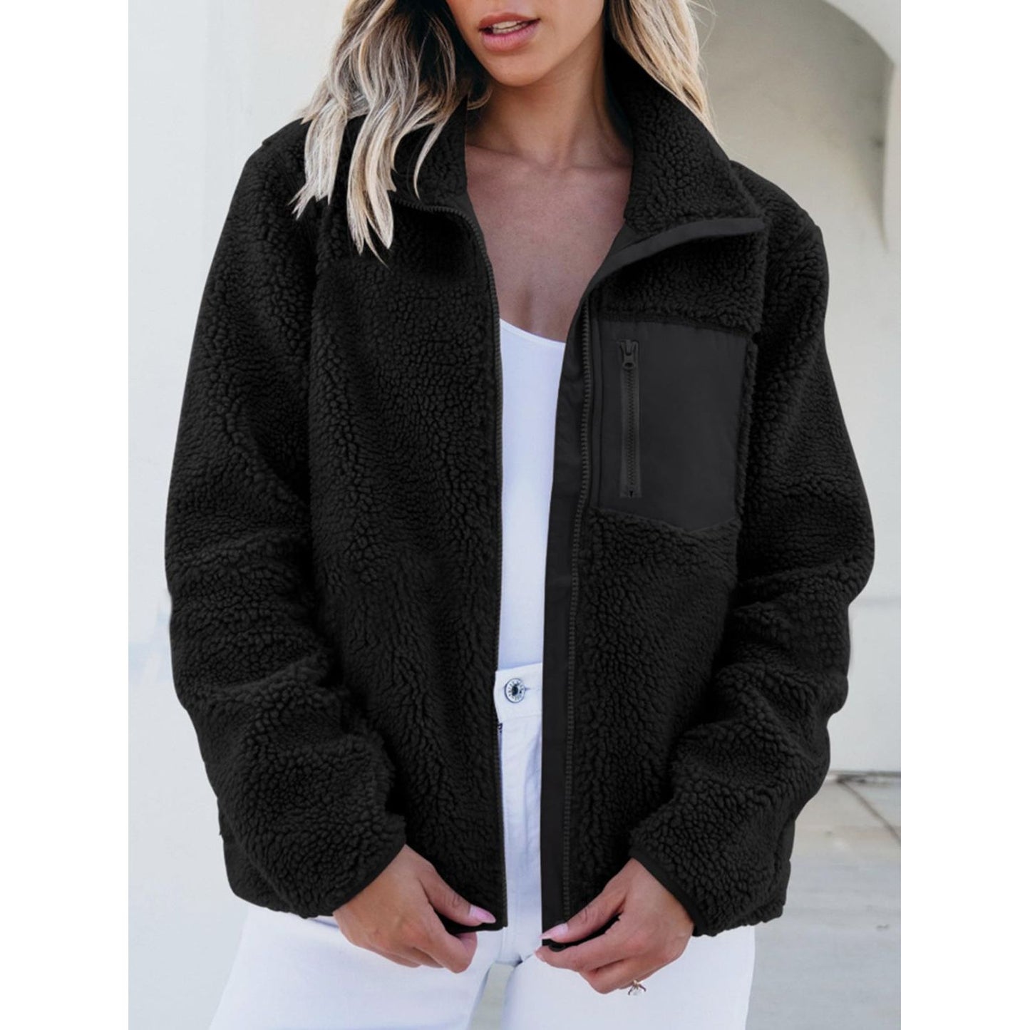 Zip Up Long Sleeve Plush Jacket