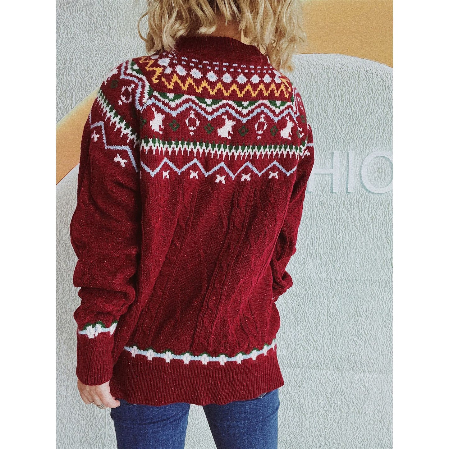 Cable-Knit Mock Neck Long Sleeve Sweater