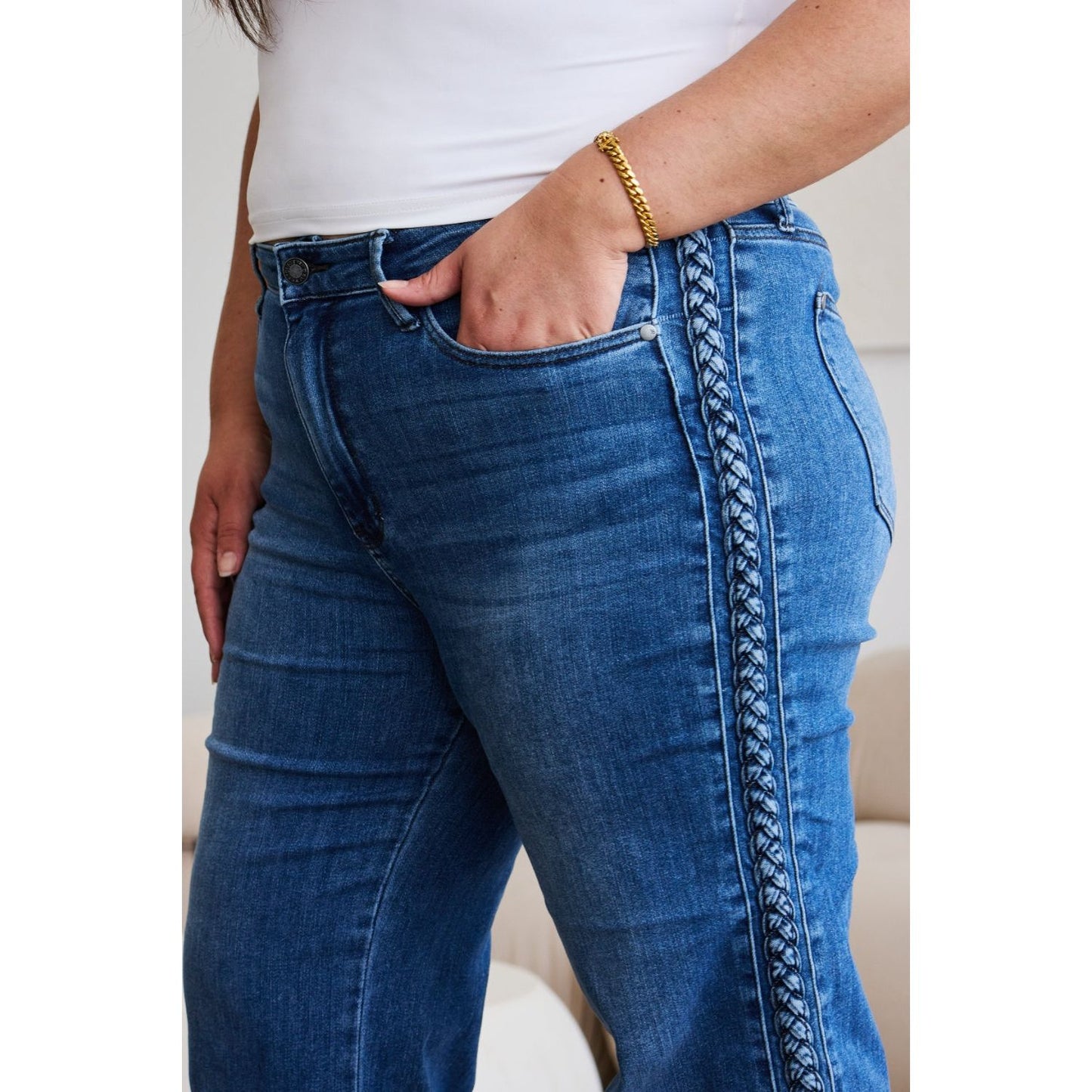 Judy Blue Full Size Braid Side Detail Wide Leg Jeans