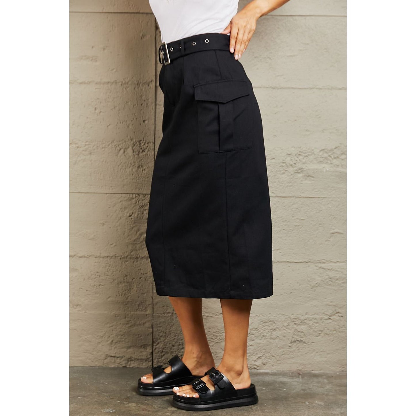 HYFVE Professional Poise Buckled Midi Skirt