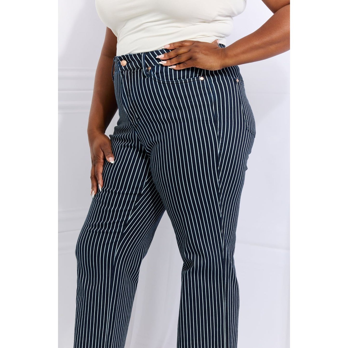 Judy Blue Cassidy Full Size High Waisted Tummy Control Striped Straight Jeans