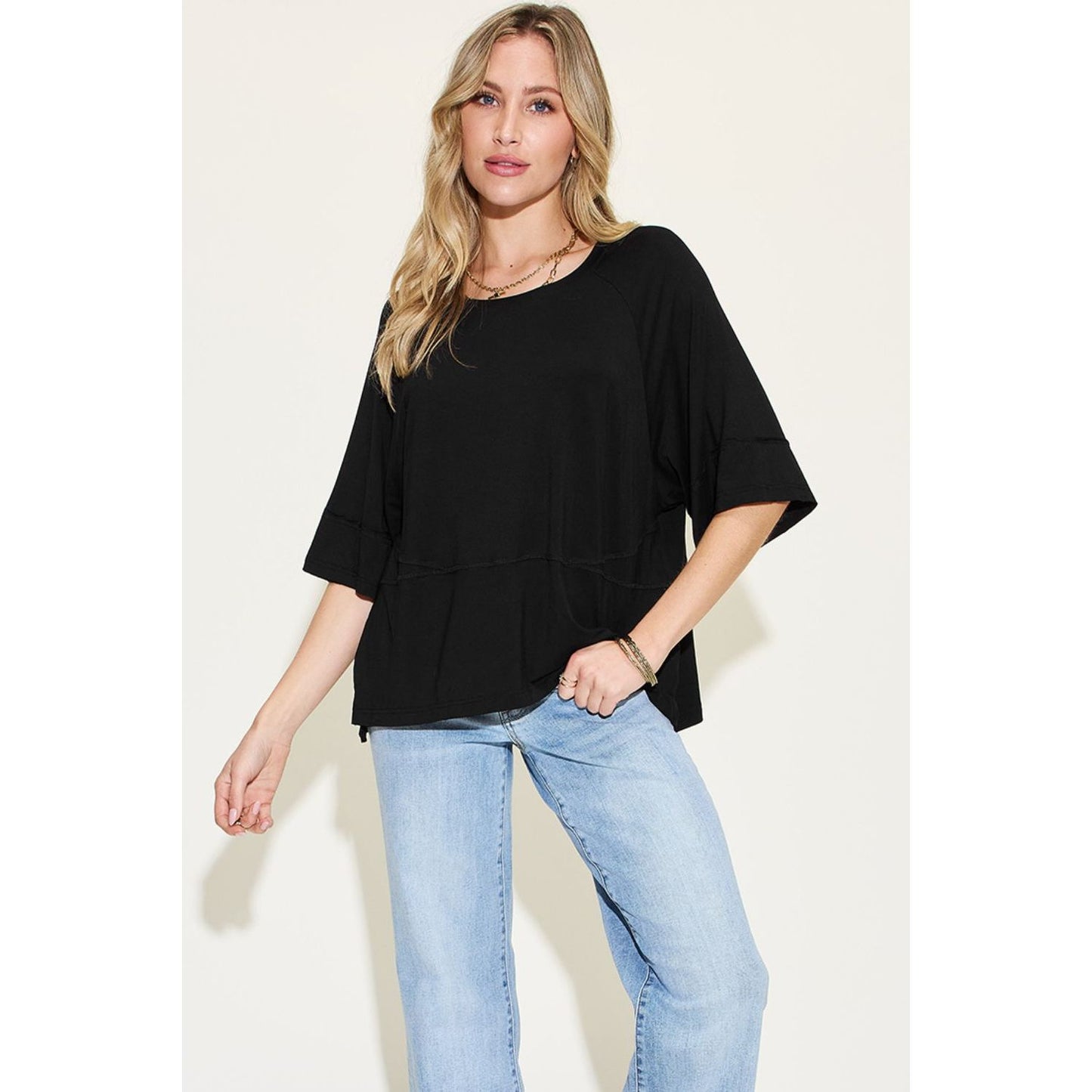 Basic Bae Full Size Bamboo Round Neck Exposed Seam T-Shirt