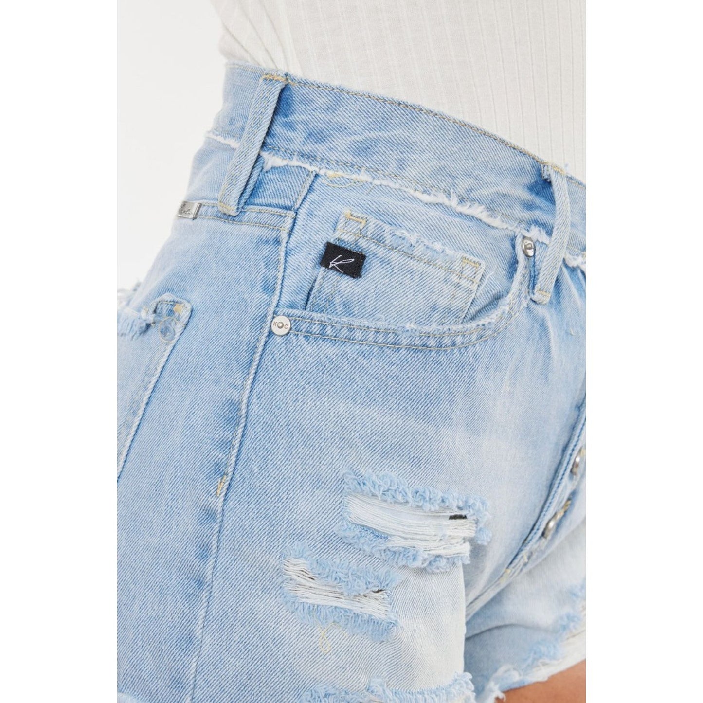 Kancan Distressed Button Fly Denim Shorts