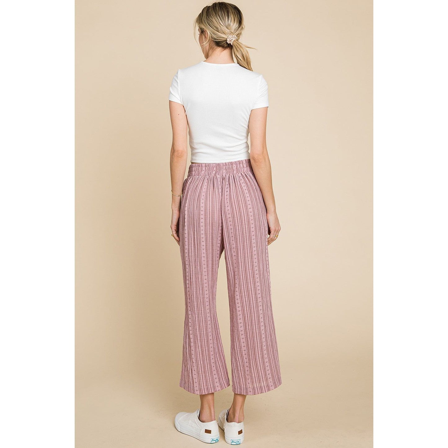 Cotton Bleu by Nu Lab Striped Elastic Waist Wide Leg Pants