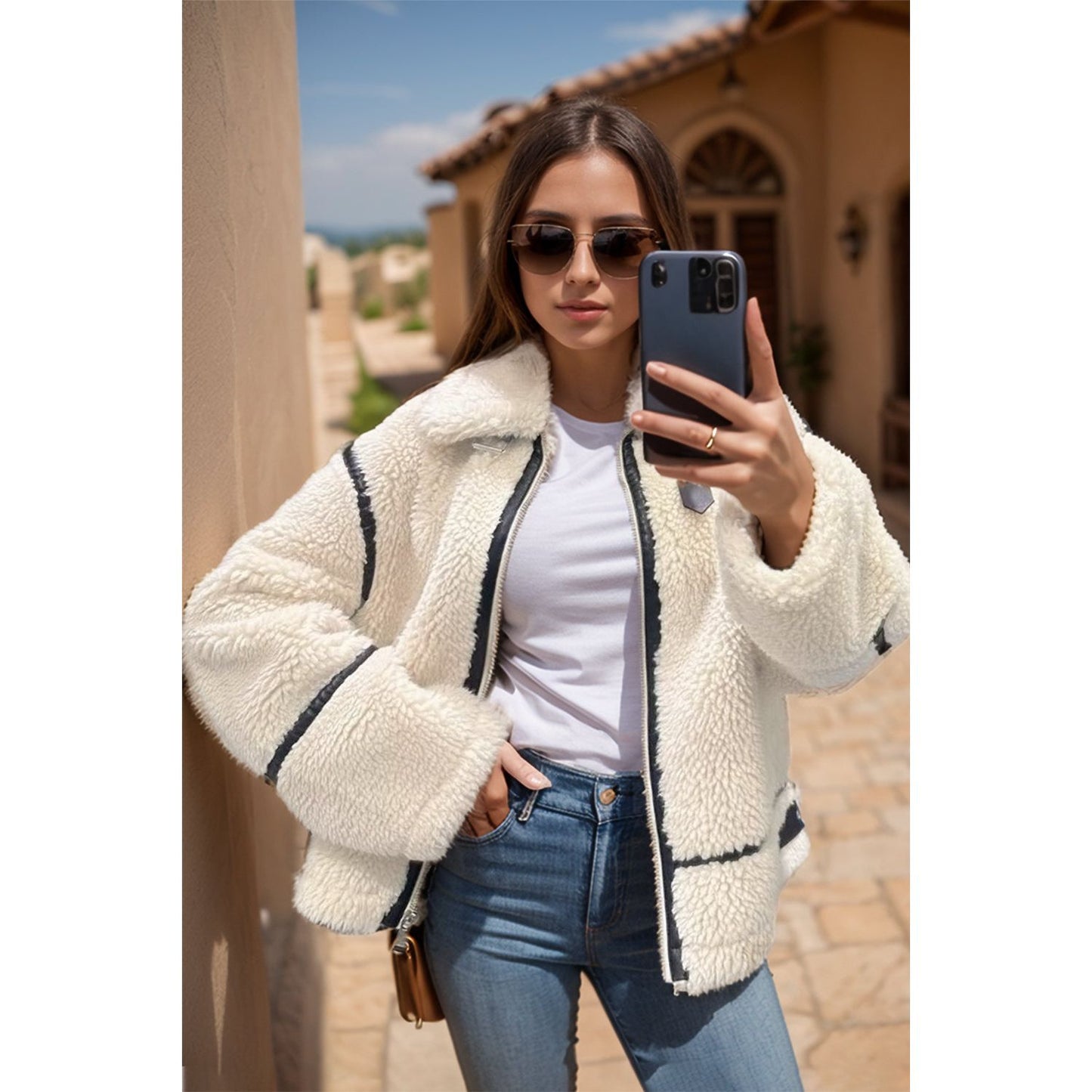 Zip Up Long Sleeve Sherpa Jacket