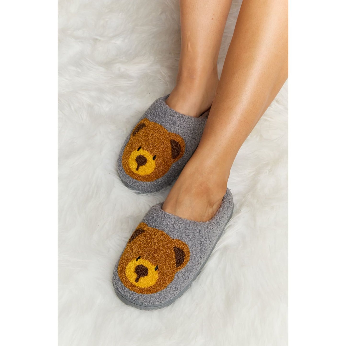 Melody Teddy Bear Print Plush Slide Slippers