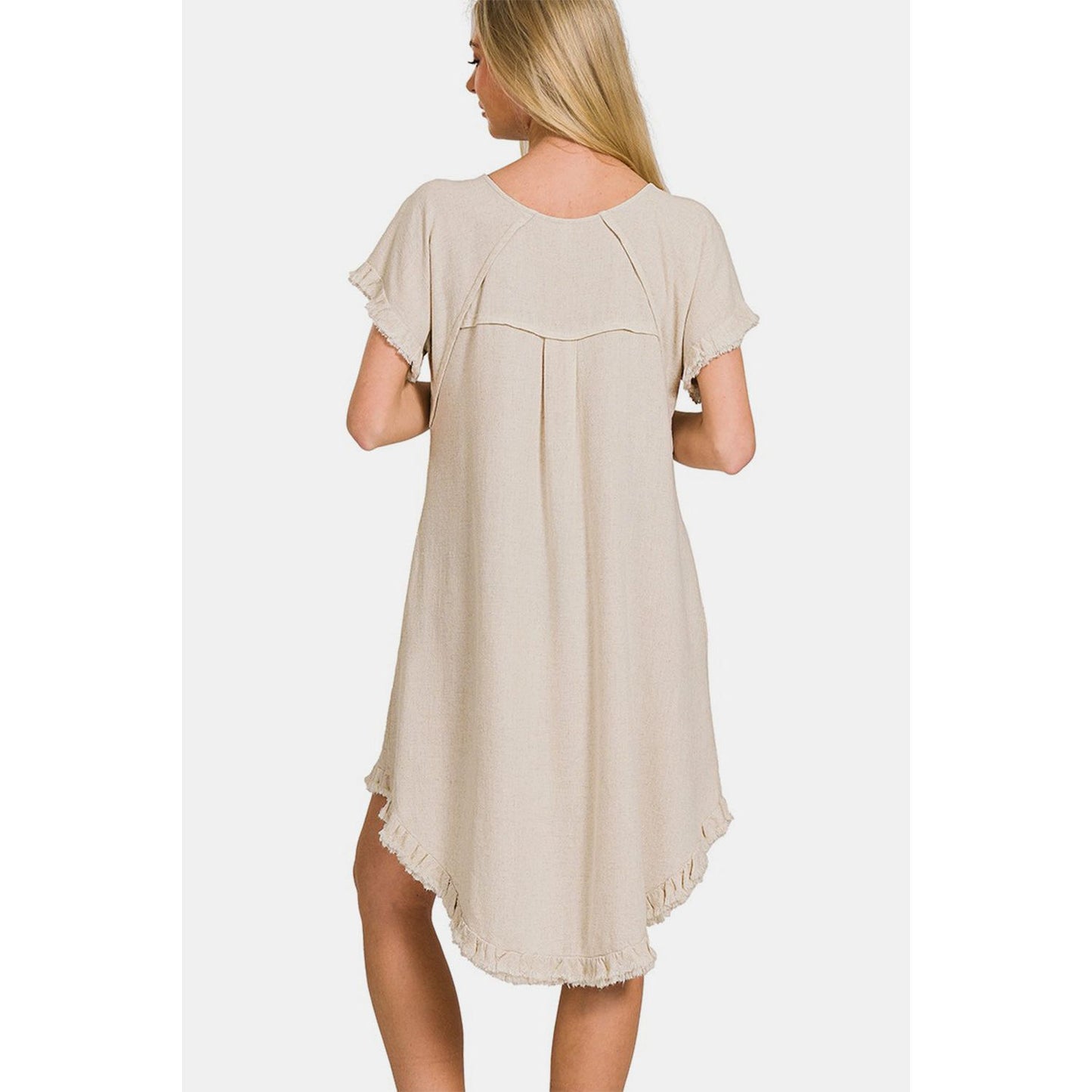 Zenana Fringe Edge High Low Flowy Dress with Pockets