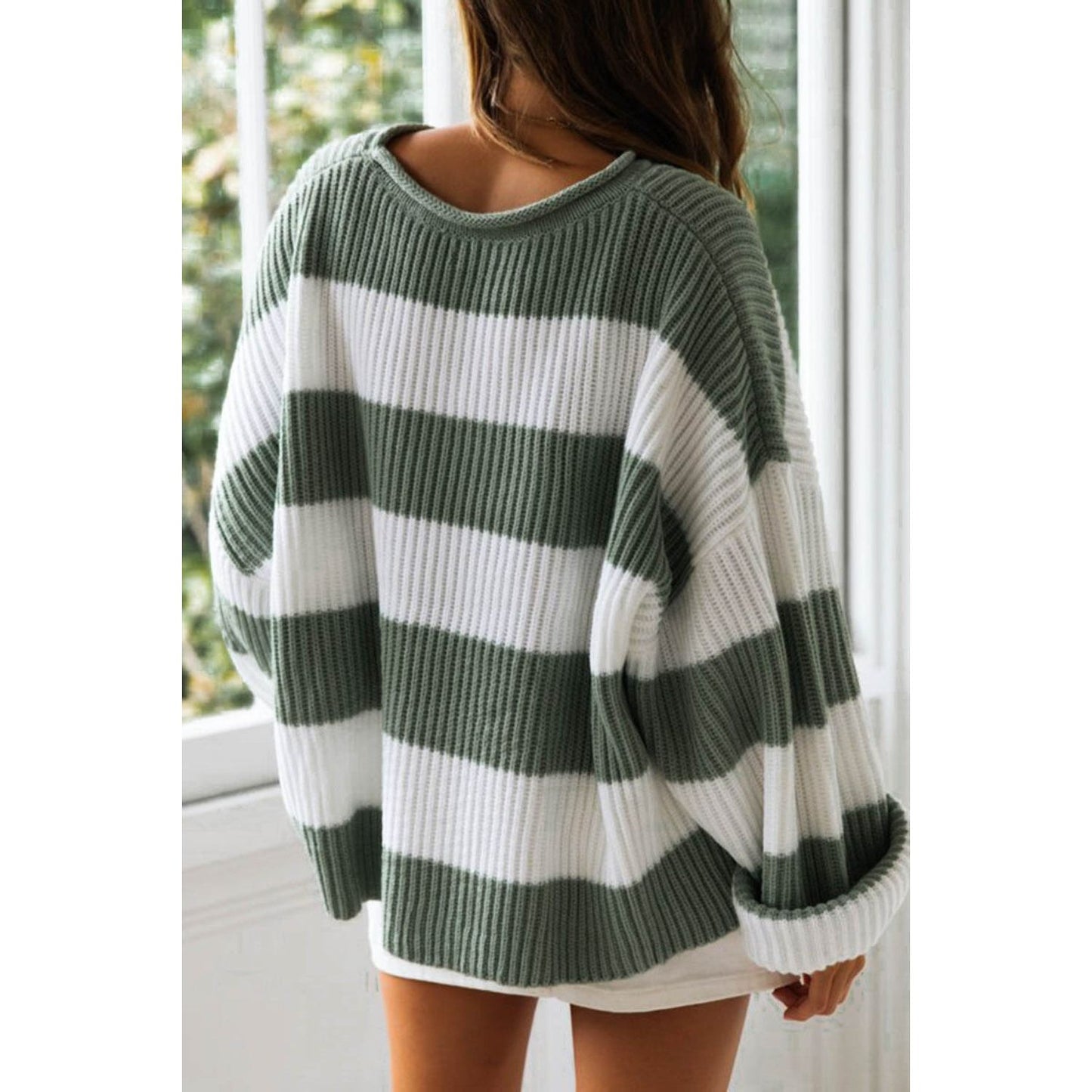 Striped Round Neck Long Sleeve Sweater