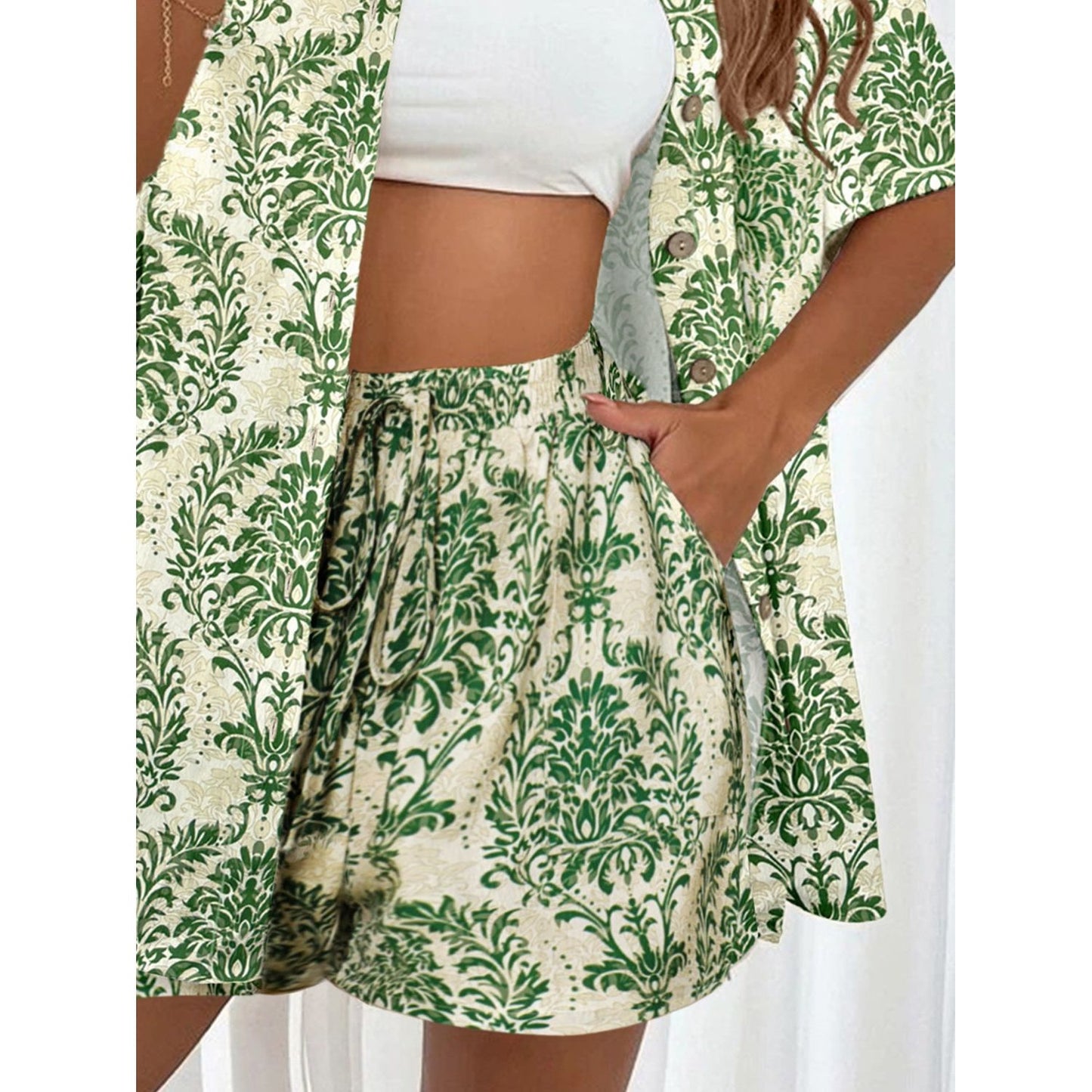 Printed Button Up Top and Shorts Set