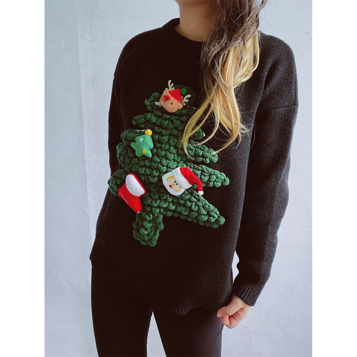 Christmas Tree Round Neck Long Sleeve Sweater