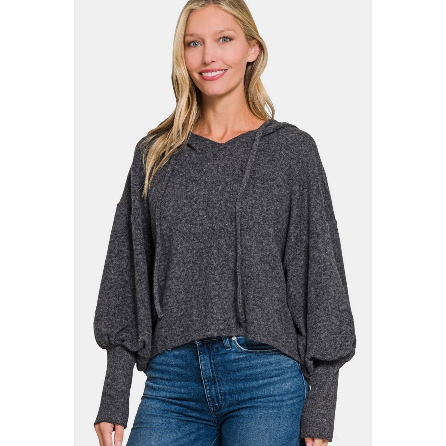 Zenana Brushed Hacci Drop Shoulder Cropped Hoodie