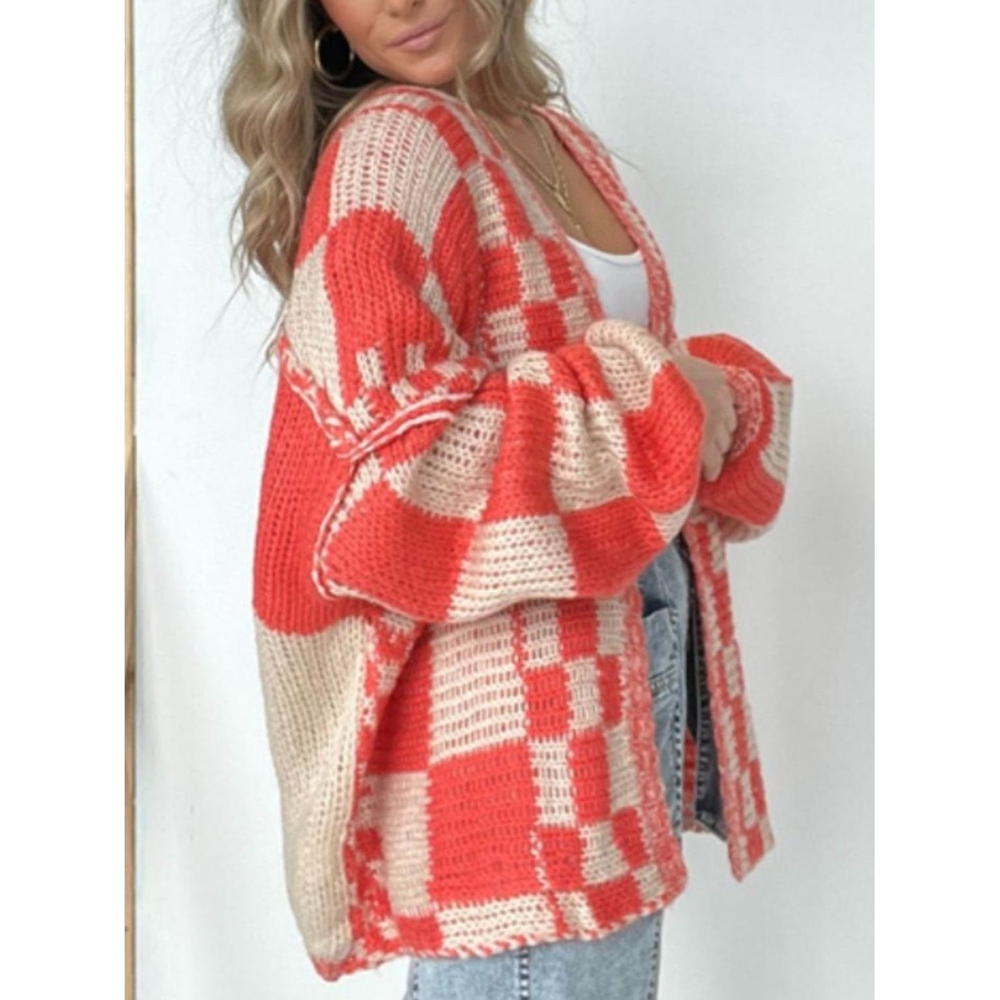 Plaid Open Front Long Sleeve Cardigan