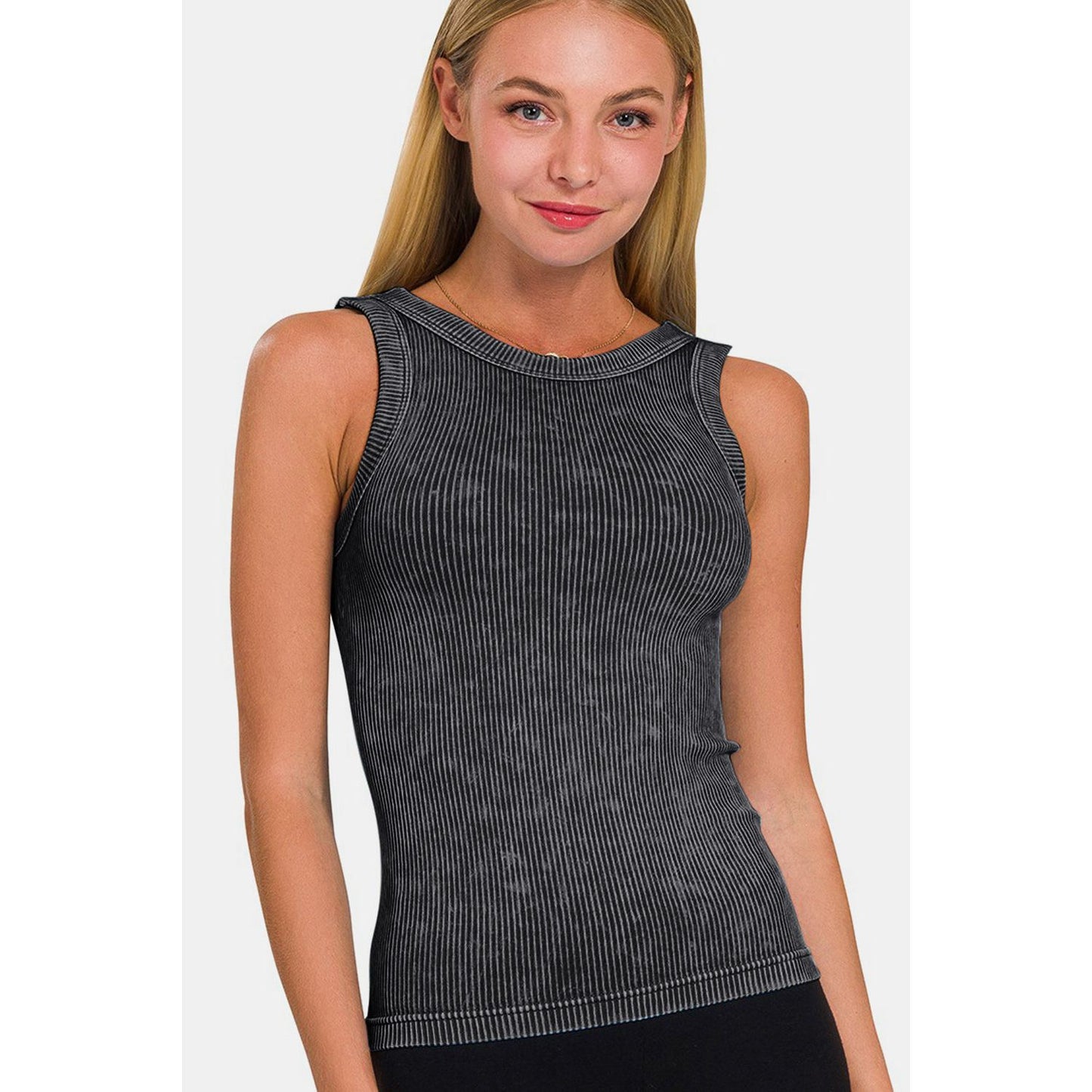 Zenana 2 Way Neckline Washed Ribbed Cropped Tank