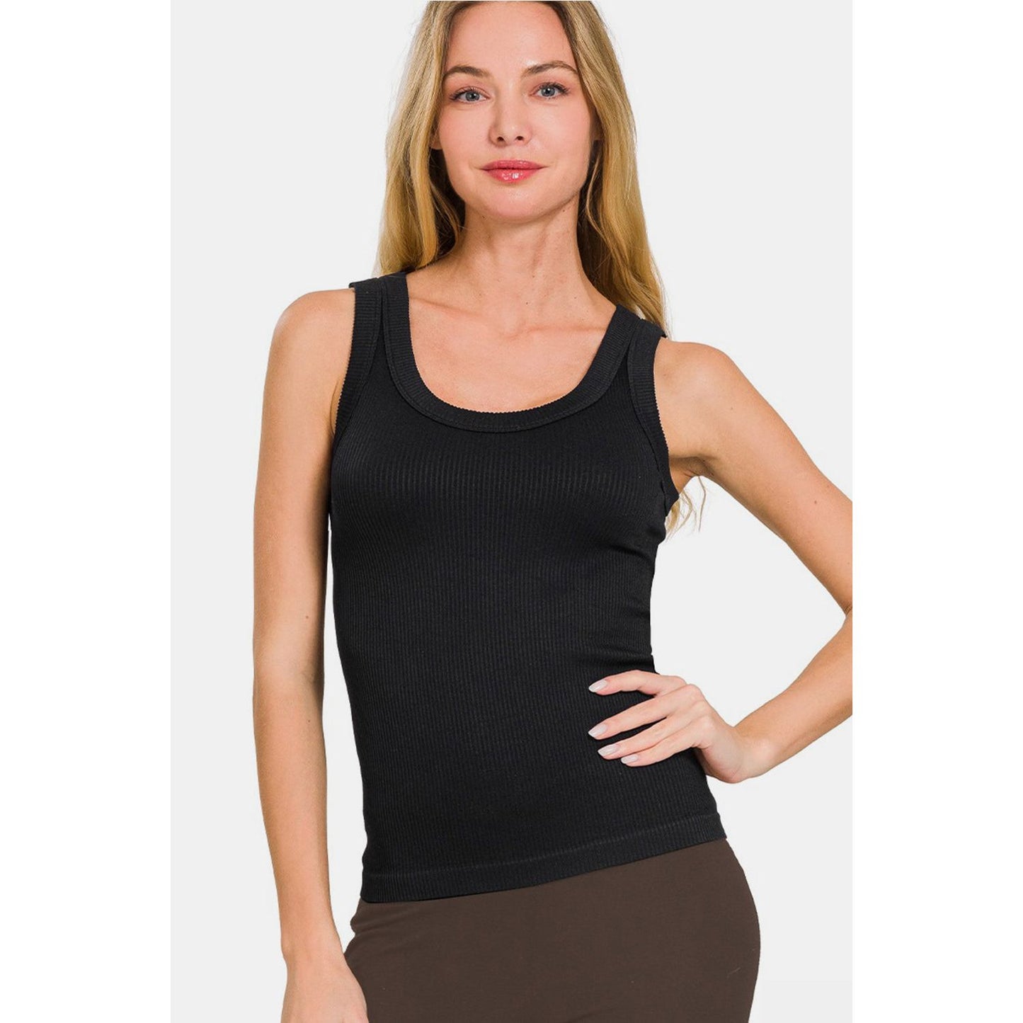 Zenana 2 Way Neckline Washed Ribbed Tank