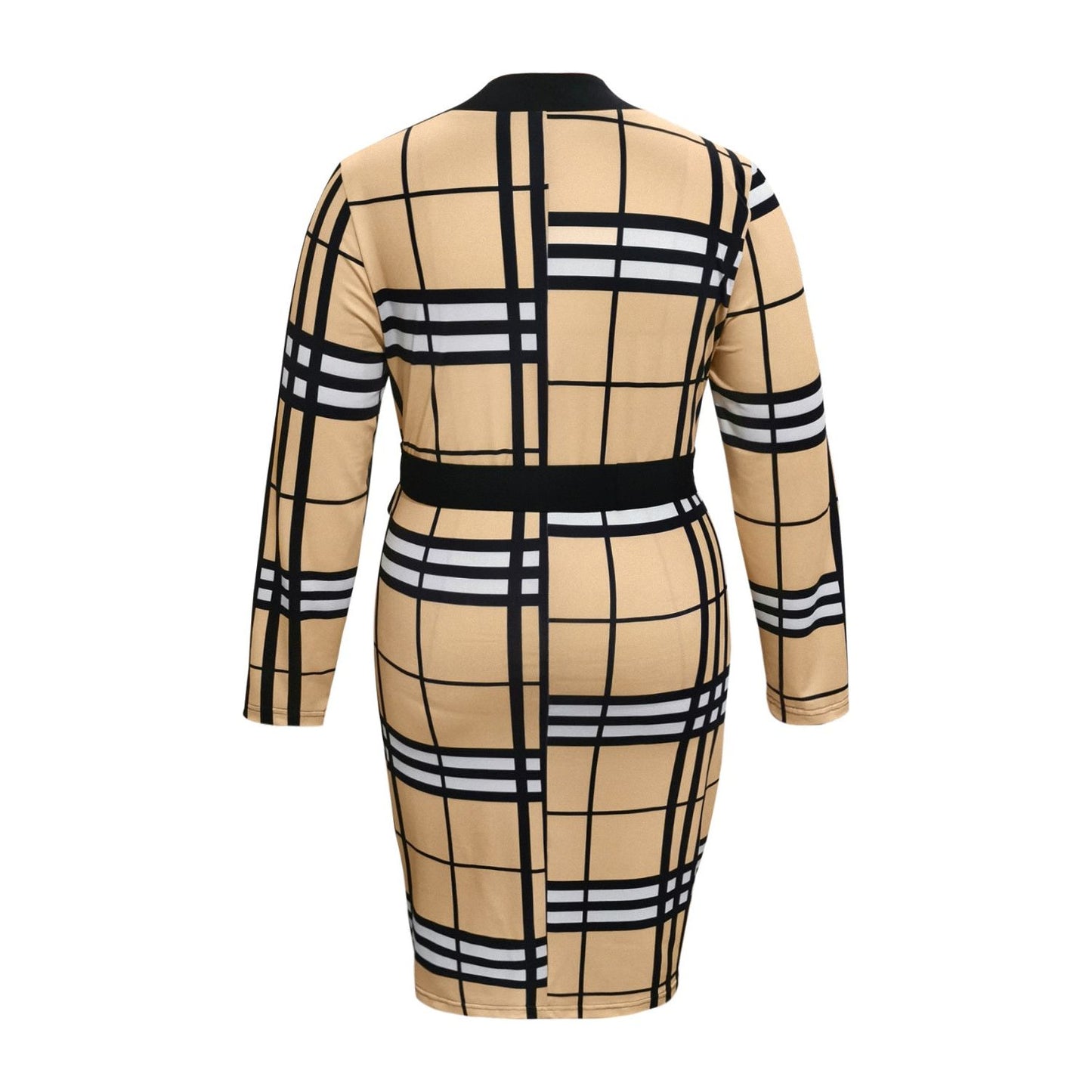 Plus Size Plaid V-Neck Long Sleeve Wrap Dress