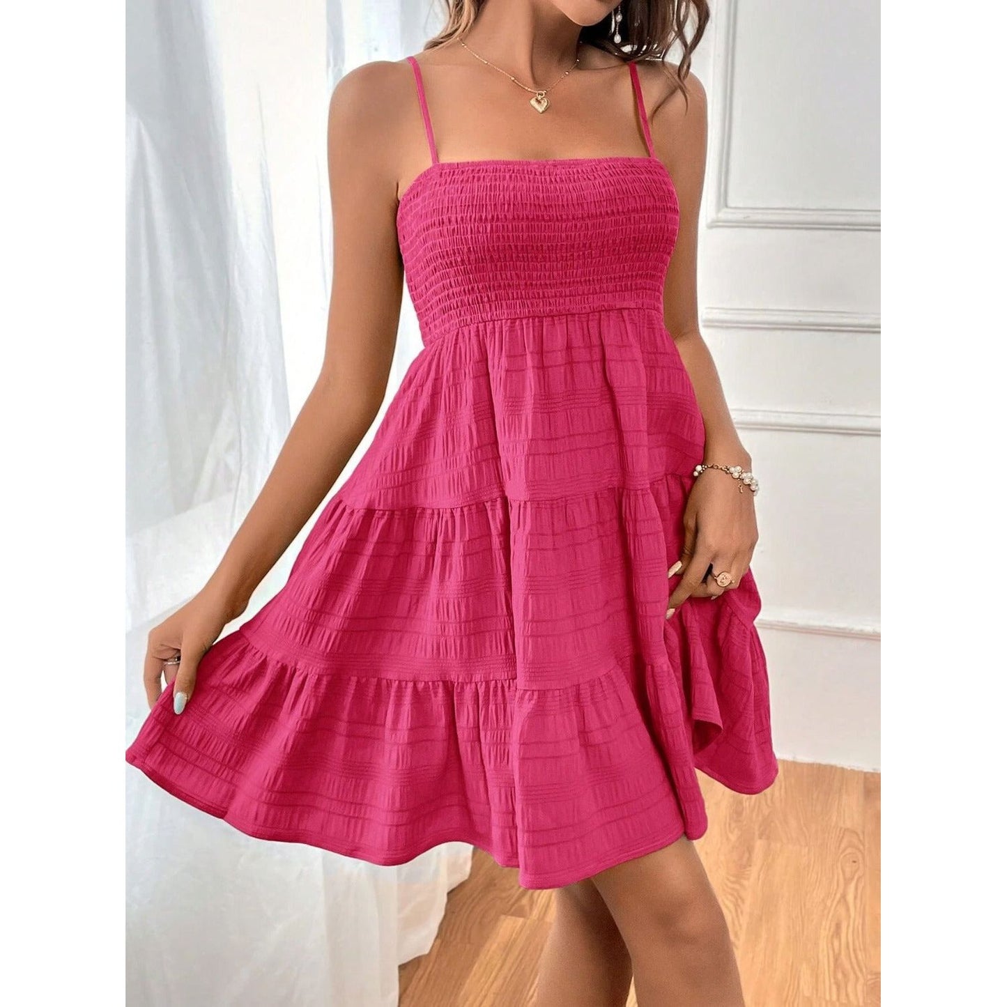 Tiered Smocked Square Neck Cami Dress