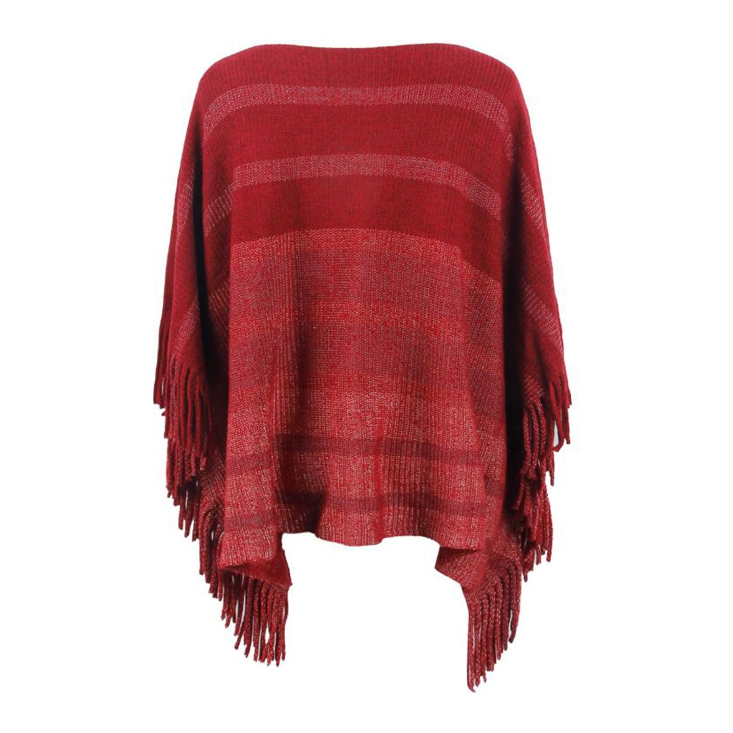 Striped Boat Neck Poncho with Fringes