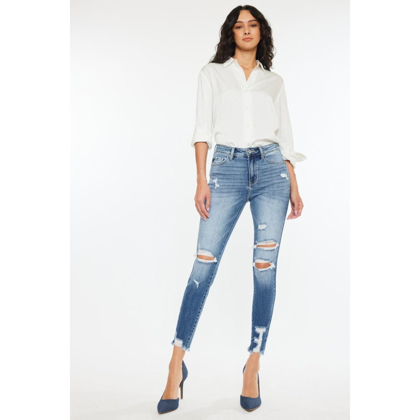 Kancan High Rise Frayed Ankle Skinny Jeans