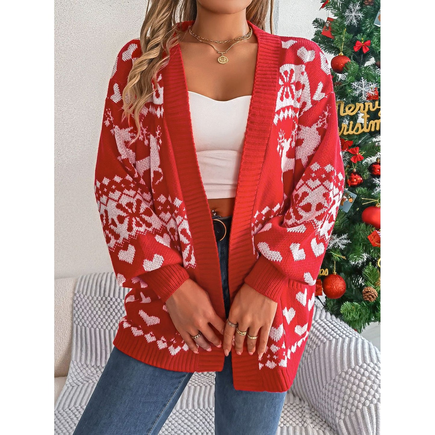 Pocketed Open Front Long Sleeve Cardigan