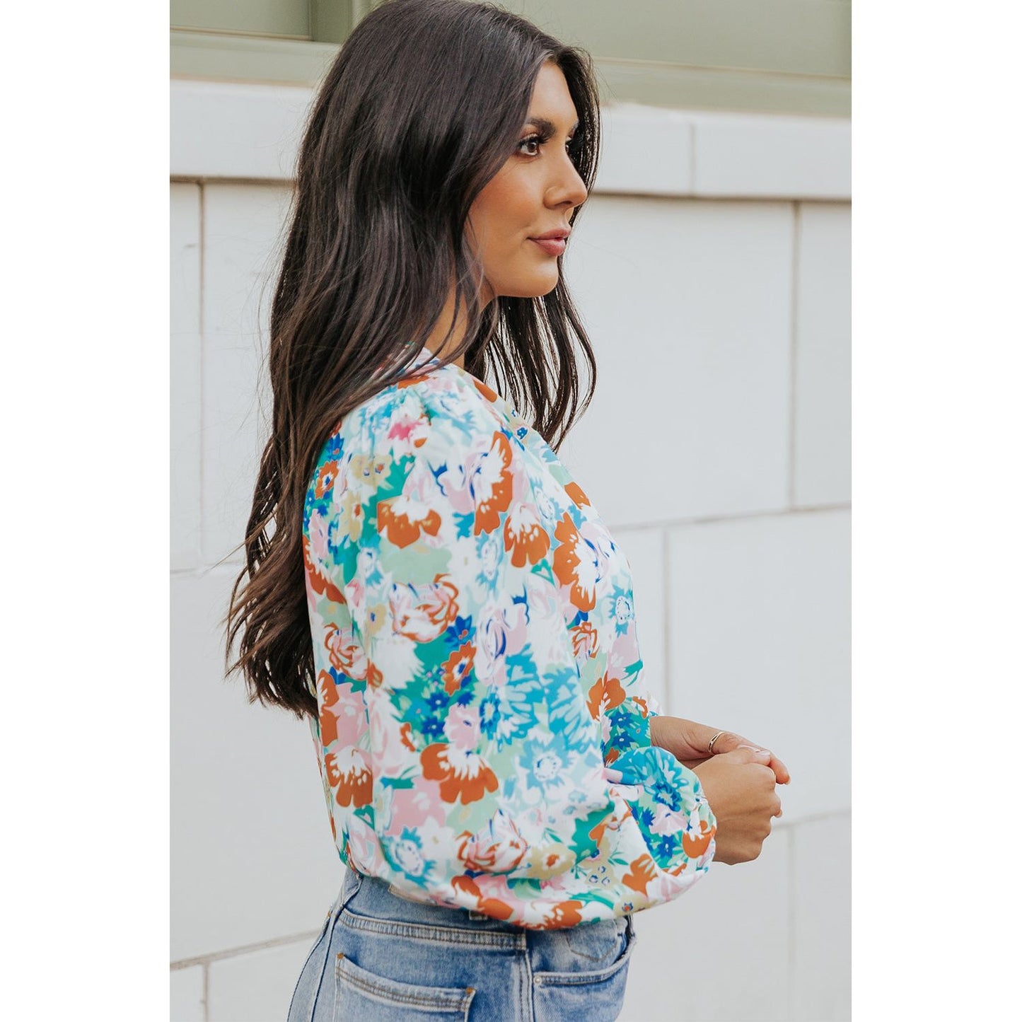 Floral Long Balloon Sleeve Bodysuit