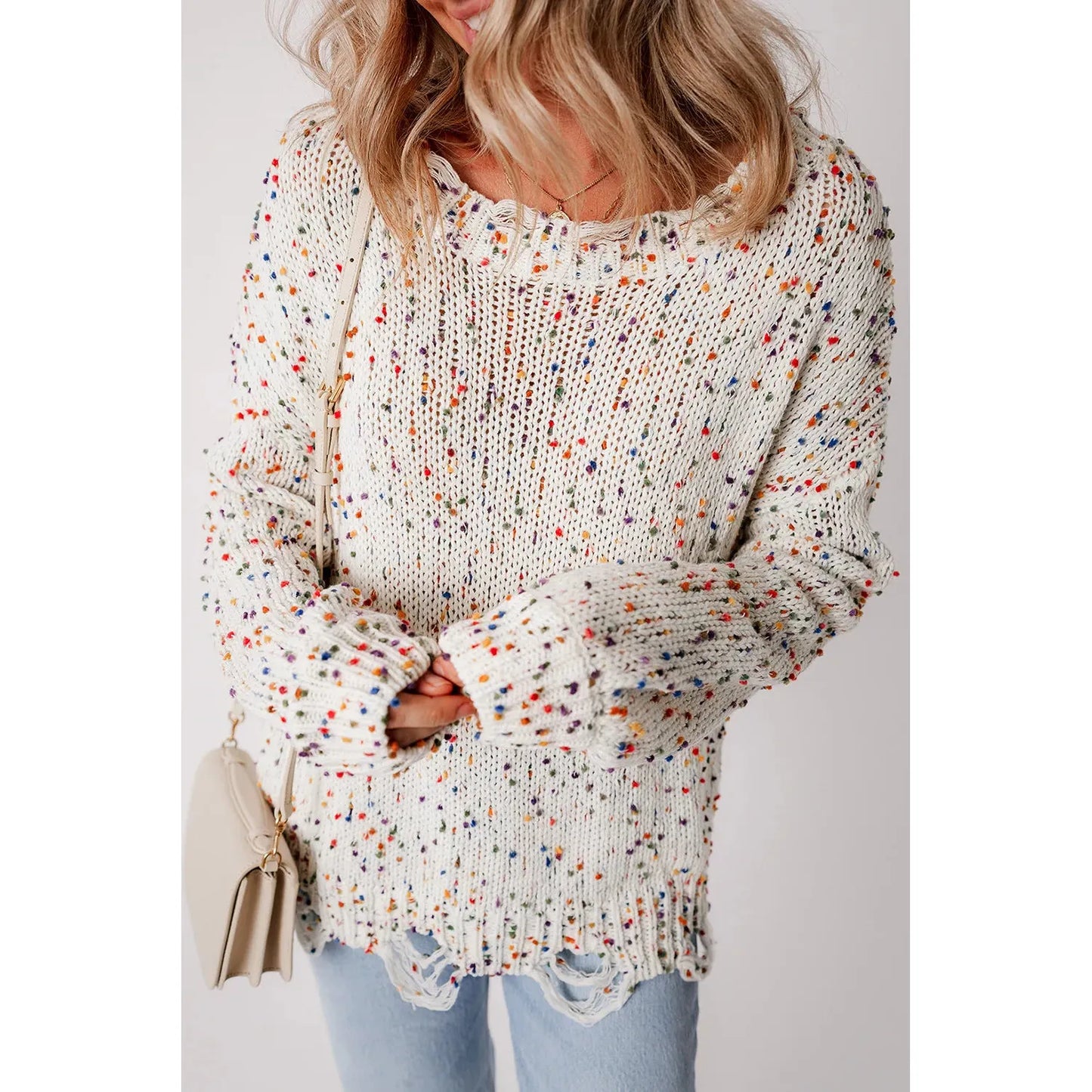 Confetti Round Neck Dropped Shoulder Sweater