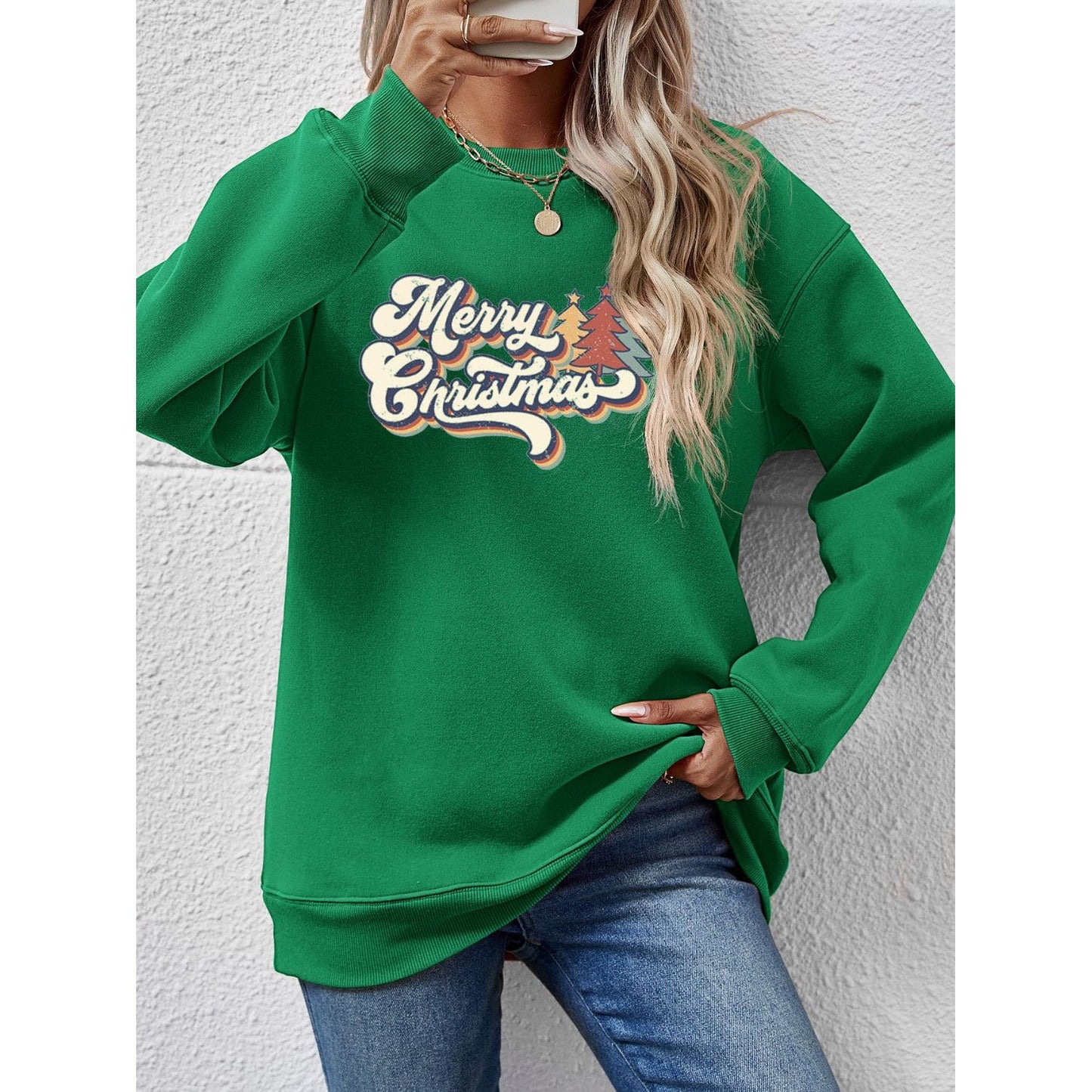 Christmas Letter Graphic Round Neck Sweatshirt