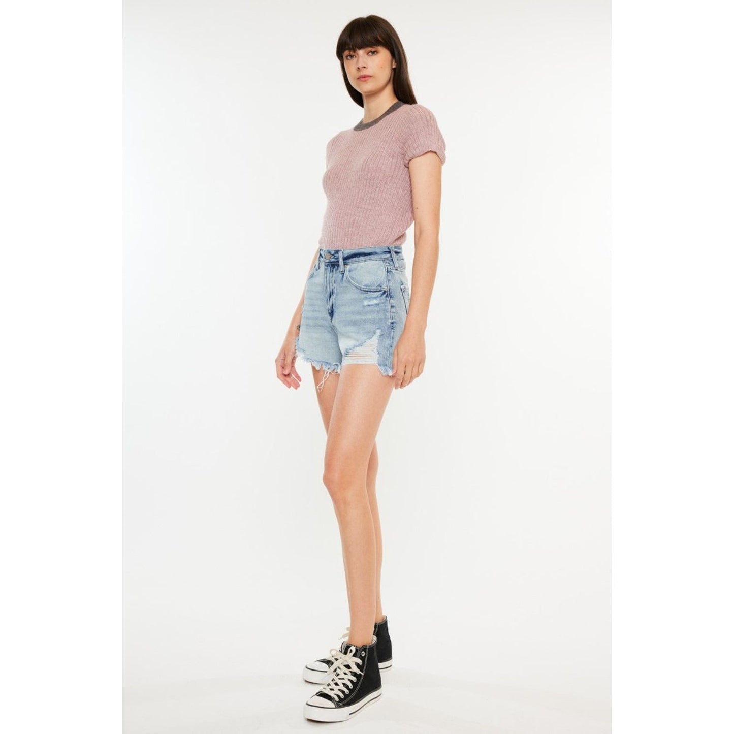 Kancan Distressed High Waist Denim Shorts with Pockets