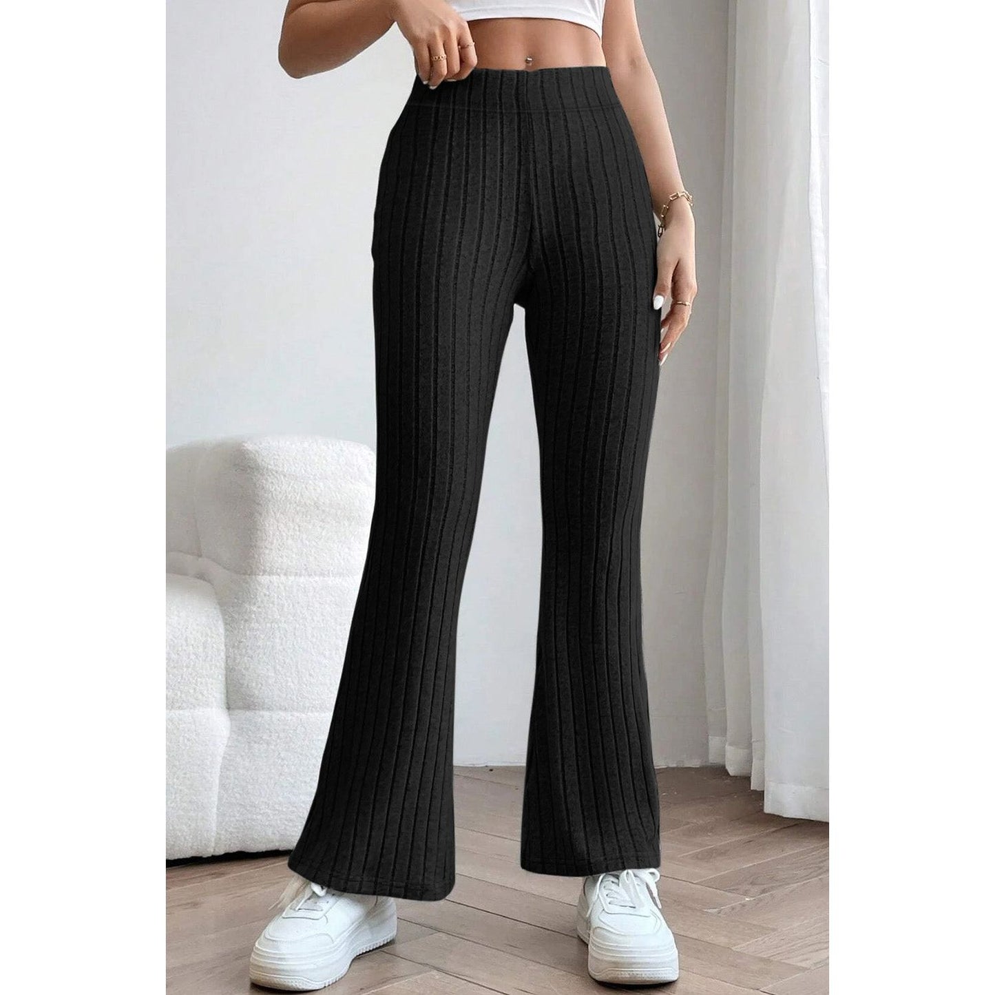 Basic Bae Full Size Ribbed High Waist Flare Pants